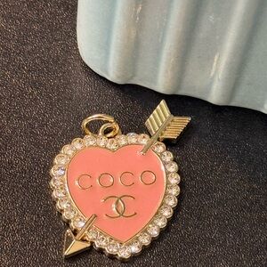 CHANEL Pink Heart with Gold and Crystal Details Zipper Pull charm